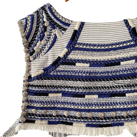 ZARA WOMAN Boho Sleeveless Embroidered Embellished Open Front Tassel Top - Picture 7 of 12